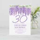 Wisteria 30. Geburtstag Lila Blumenviolett Einladung (Stehend Vorderseite)