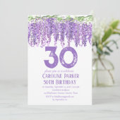 Wisteria 30. Geburtstag Lila Blumenviolett Einladung (Stehend Vorderseite)