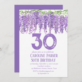 Wisteria 30. Geburtstag Lila Blumenviolett Einladung