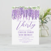 Wisteria 30. Geburtstag Lila Blumenviolett Einladung (Stehend Vorderseite)