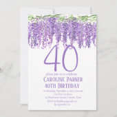 Wisteria 40. Geburtstag Lila Blumenviolett Einladung (Vorderseite)