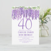 Wisteria 40. Geburtstag Lila Blumenviolett Einladung (Stehend Vorderseite)
