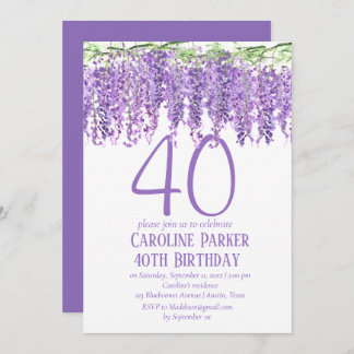 Wisteria 40. Geburtstag Lila Blumenviolett Einladung