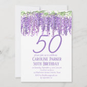 Wisteria 50. Geburtstag Lila Blumenviolett Einladung (Vorderseite)