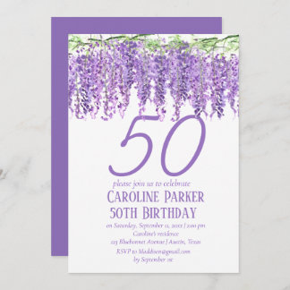 Wisteria 50. Geburtstag Lila Blumenviolett Einladung