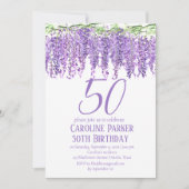 Wisteria 50. Geburtstag Lila Blumenviolett Einladung (Vorderseite)