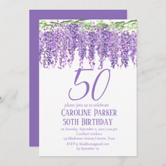 Wisteria 50. Geburtstag Lila Blumenviolett Einladung