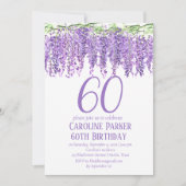 Wisteria 60. Geburtstag Lila Blumenviolett Einladung (Vorderseite)