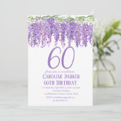 Wisteria 60. Geburtstag Lila Blumenviolett Einladung (Stehend Vorderseite)