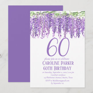 Wisteria 60. Geburtstag Lila Blumenviolett Einladung