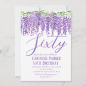Wisteria 60. Geburtstag Lila Blumenviolett Einladung (Vorderseite)