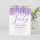 Wisteria 60. Geburtstag Lila Blumenviolett Einladung (Stehend Vorderseite)