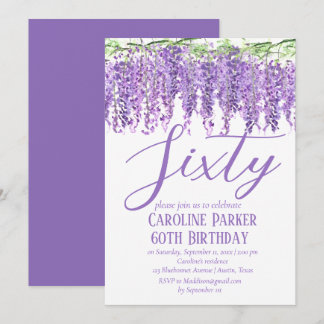 Wisteria 60. Geburtstag Lila Blumenviolett Einladung