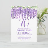 Wisteria 70. Geburtstag Lila Blumenviolett Einladung (Stehend Vorderseite)