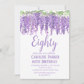 Wisteria 80. Geburtstag Lila Blumenviolett Einladung (Vorderseite)