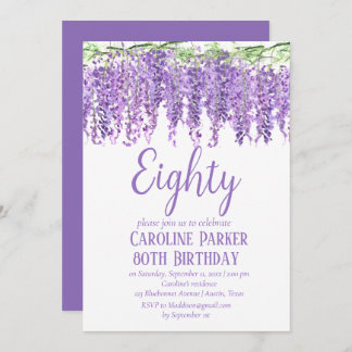 Wisteria 80. Geburtstag Lila Blumenviolett Einladung