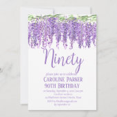 Wisteria 90. Geburtstag Lila Blumenviolett Einladung (Vorderseite)