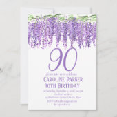 Wisteria 90. Geburtstag Lila Blumenviolett Einladung (Vorderseite)
