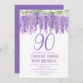 Wisteria 90. Geburtstag Lila Blumenviolett Einladung