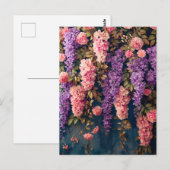 Wisteria and Pink Roses in Bloom Postkarte (Vorne/Hinten)
