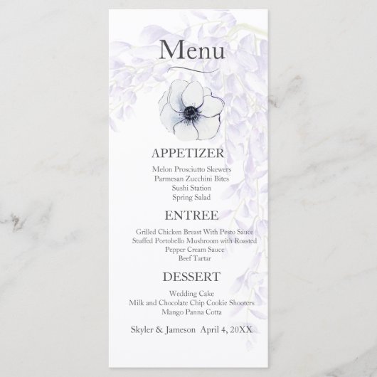 Wisteria Blooms Wedding Menu Menükarte (Vorderseite)