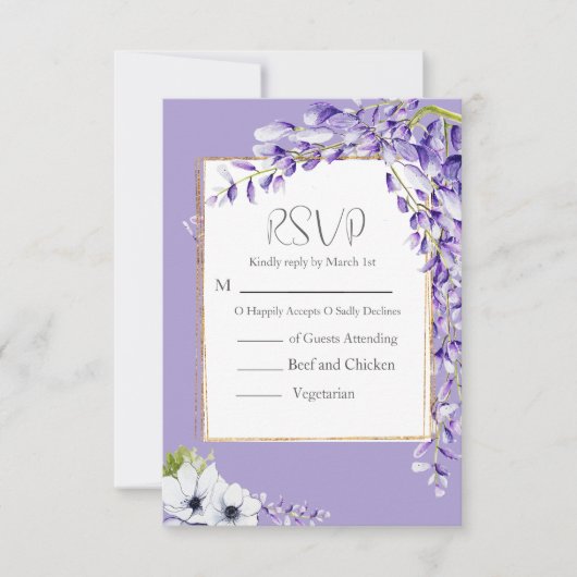 Wisteria Blooms Wedding RSVP Karte (Vorderseite)