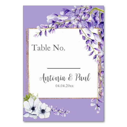 Wisteria Blooms Wedding Tischnummer (Vorderseite)