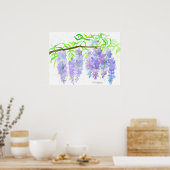 Wisteria blühender Baum Zweig Wasserfarbener Botan Poster (Küche)