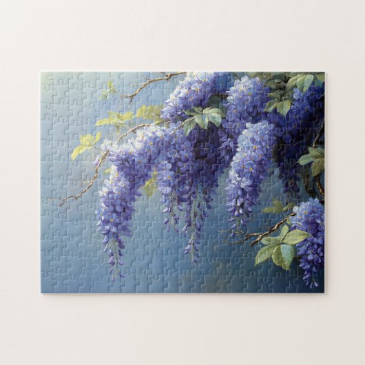 Wisteria-Blume über einem weichen, blauen Hintergr Puzzle (Horizontal)