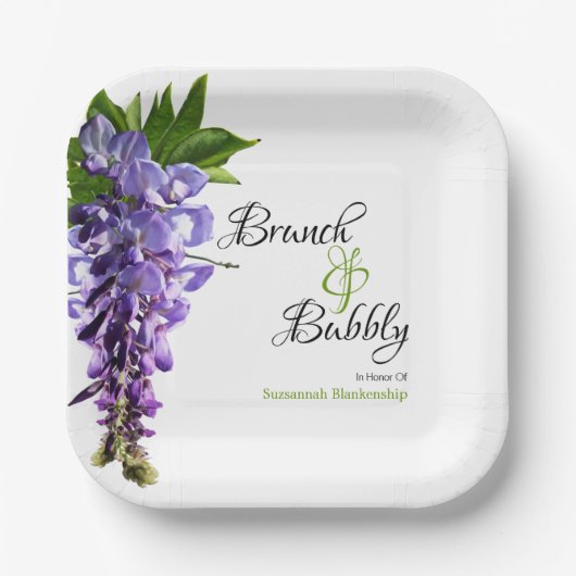 Wisteria Brunch Bubbly Brautparty auf Weiß Pappteller (Vorderseite)