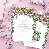 Wisteria Custom B'nai Bat Bar Mitzvah QR Code Girl Einladung