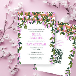 Wisteria Custom B'nai Bat Bar Mitzvah QR Code Girl Einladung