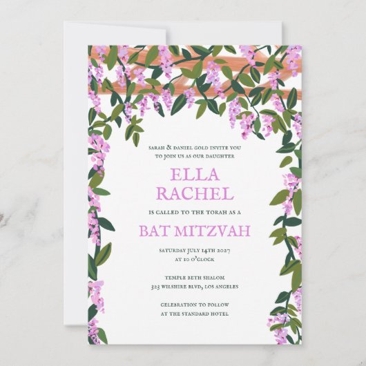 Wisteria Custom B'nai Bat Bar Mitzvah QR Code Girl Einladung (Vorderseite)