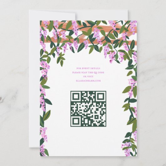 Wisteria Custom B'nai Bat Bar Mitzvah QR Code Girl Einladung (Rückseite)