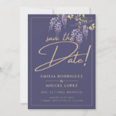 Wisteria Dusty Lila Gold Wedding Save the Date Einladung (Vorderseite)