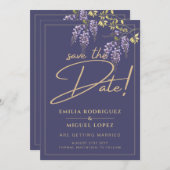 Wisteria Dusty Lila Gold Wedding Save the Date Einladung (Vorne/Hinten)