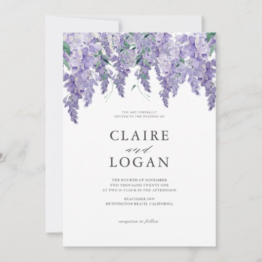 Wisteria Dusty Lila Watercolor Einladung (Vorderseite)