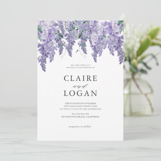 Wisteria Dusty Lila Watercolor Einladung (Stehend Vorderseite)
