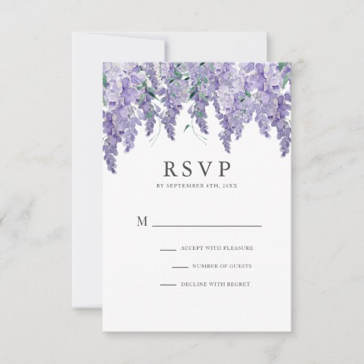 Wisteria Dusty Lila Watercolor Wedding RSVP Card (Vorderseite)