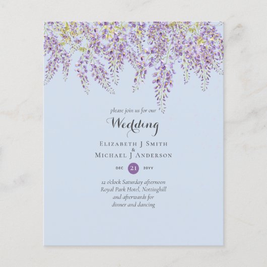 Wisteria Floral Garden Lavender Wedding Dusty Blue Flyer (Vorne)