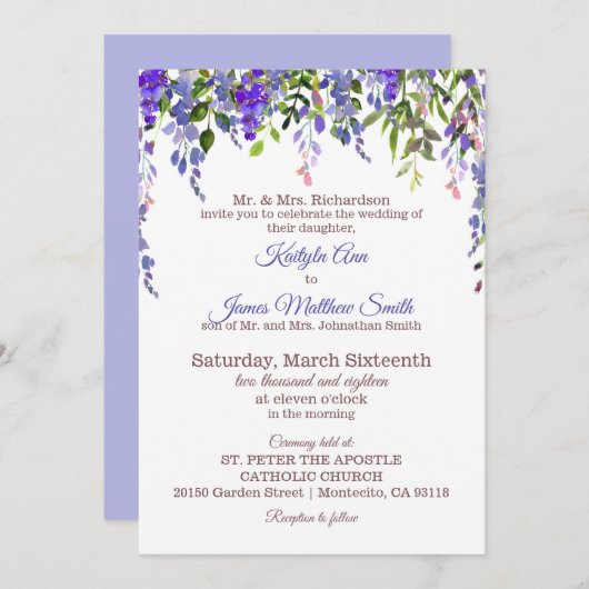 Wisteria Floral Modern Wedding Einladung (Vorne/Hinten)