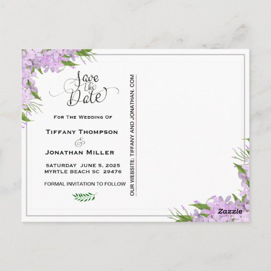 Wisteria Floral Save the Date Postkarte (Rückseite)