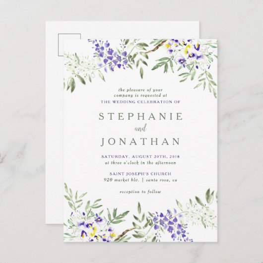 Wisteria Floral Wreath Wedding Einladungspostkarte (Vorne/Hinten)