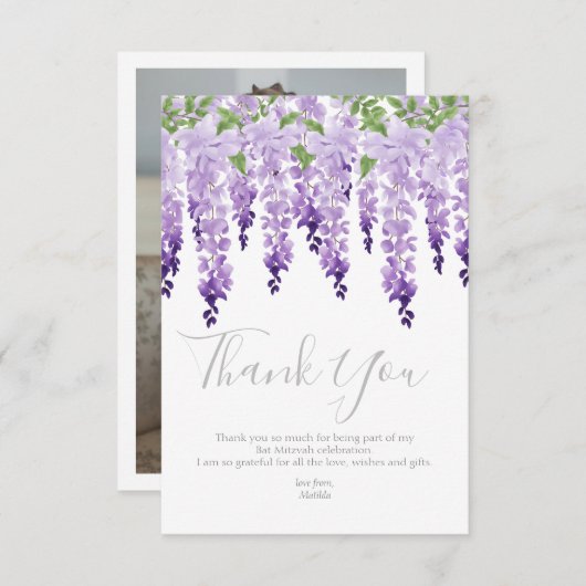 Wisteria Foto | Bat Mitzvah Dankeskarte (Vorne/Hinten)
