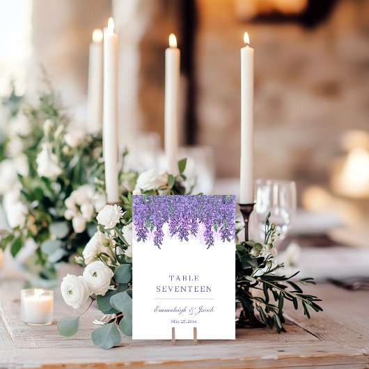 Wisteria Garden Romance Lila Wedding Vertical Tischnummer