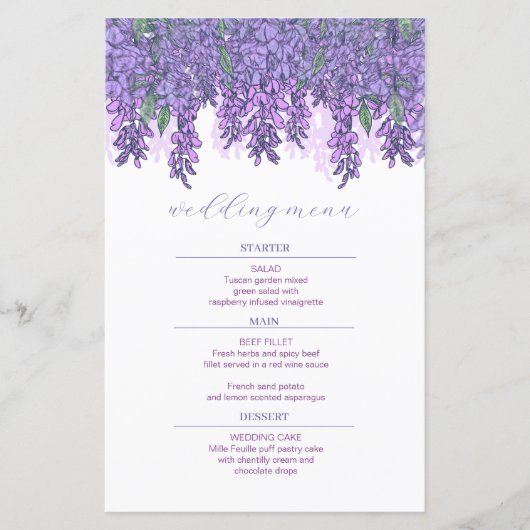 Wisteria Garden Romance Lila Wedelmenü (Vorderseite)