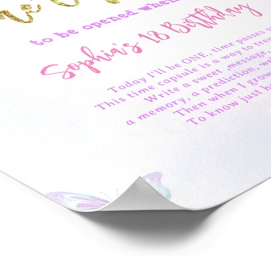 Wisteria Glitzer Butterfly Geburtstag Zeitkapsel Poster (Ecke)