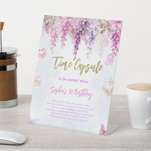 Wisteria Glitzer Butterfly Geburtstag Zeitkapsel Sockelschild (In SItu)