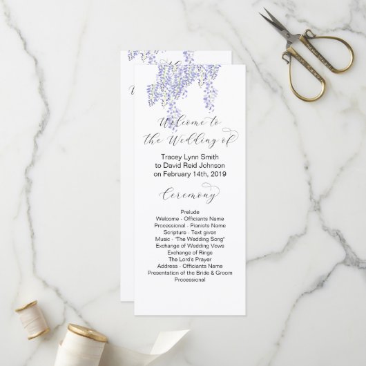 Wisteria-Hochzeitsprogramm Programm (Vorderseite/Rückseite Beispiel)