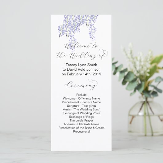Wisteria-Hochzeitsprogramm Programm (Stehend Vorderseite)